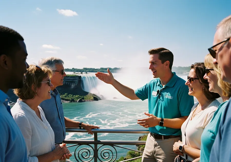 A local guide with a small group at Niagara Falls