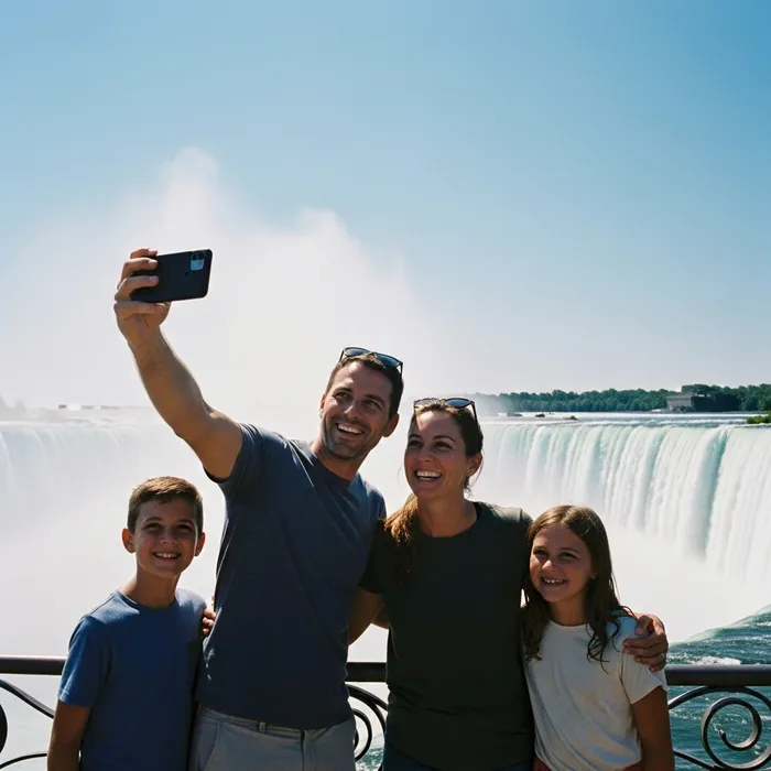 Family selfie in front of Niagara Falls