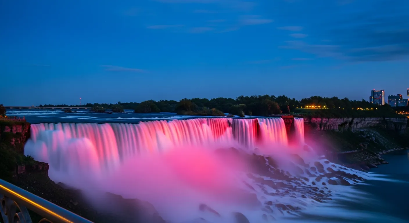 Niagara Falls illuminated at dusk